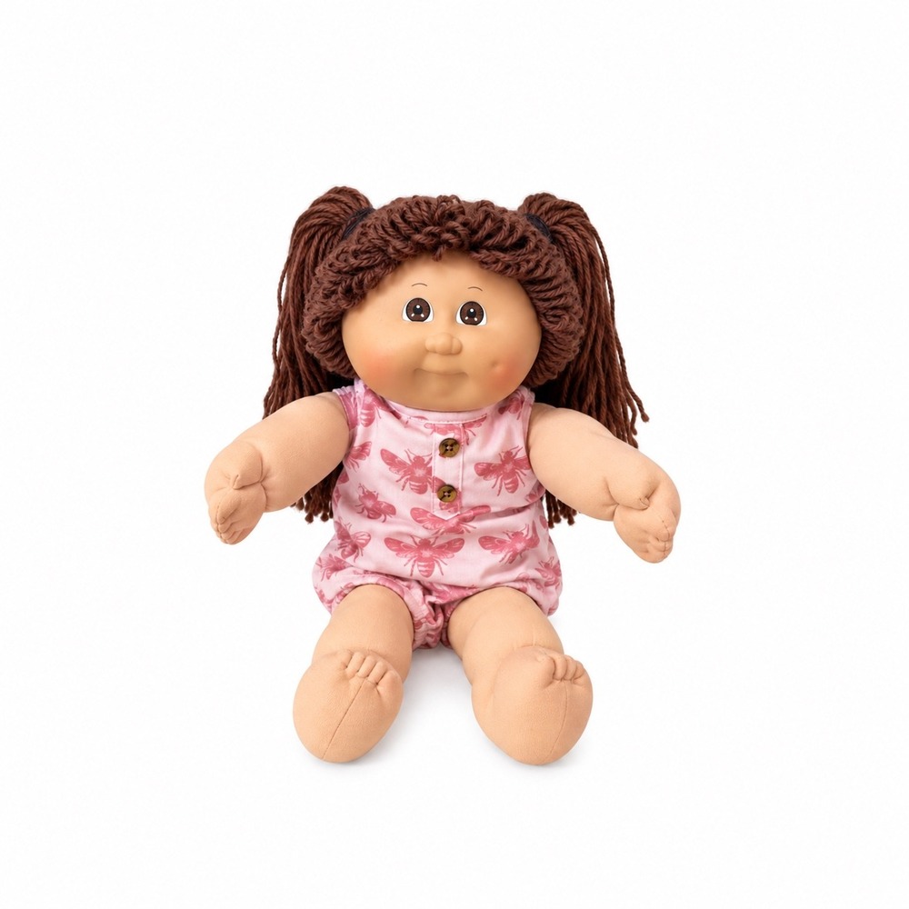 Cabbage Patch Kids Doll Brown Yarn Hair Pink Bee Romper Xavier Roberts Signature